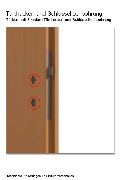 Türblatt mit Standard Türdrücker- und Schlüssellochbohrung 